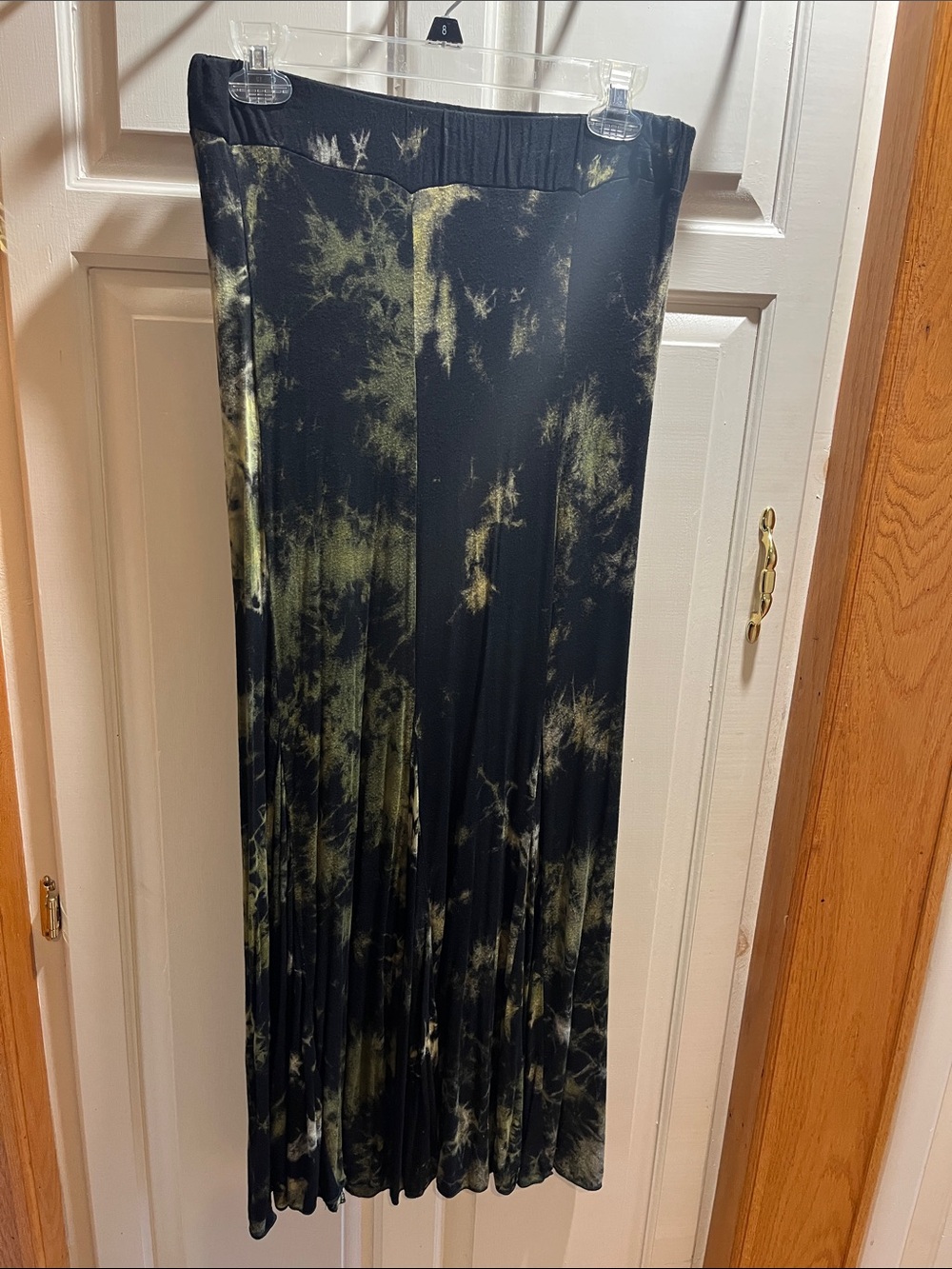 TC Olive Green & Black Pleated Tie-Dye Maxi Skirt